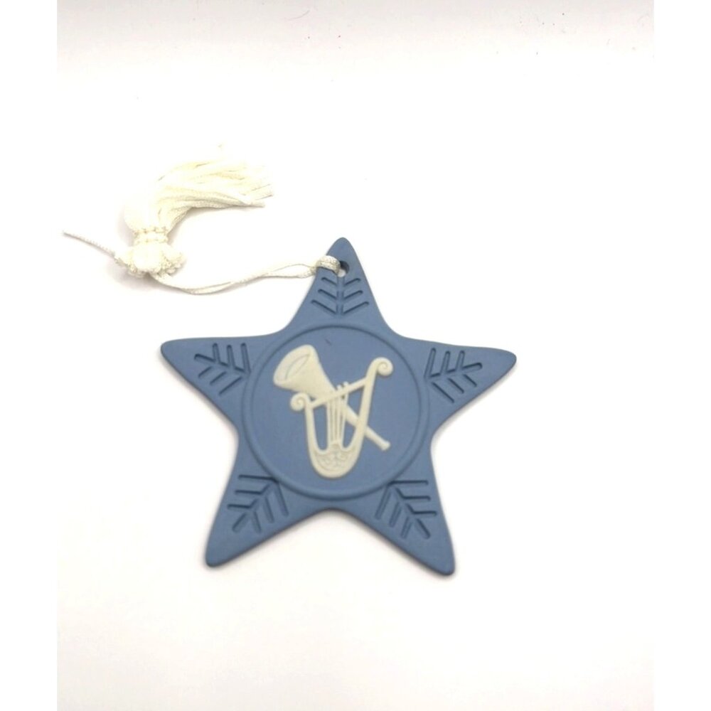 Vintage Wedgewood Blue Jasper Star Musical Instrument Ornament with Box 2005